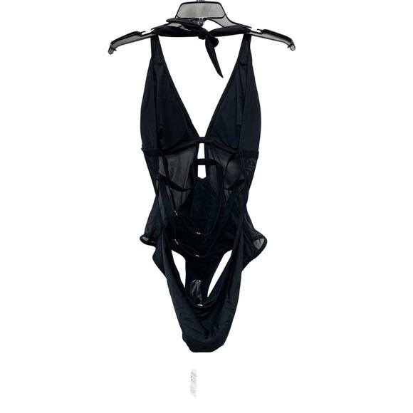 Cupshe Women's Mesh Plunging Halter One Piece Swimsuit Black Size Large - Picture 4 of 7